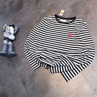 Ami Paris High Version 24 Spring And Autumn Womens New Striped Heart Embroidered Long Sleeve T-shirt
