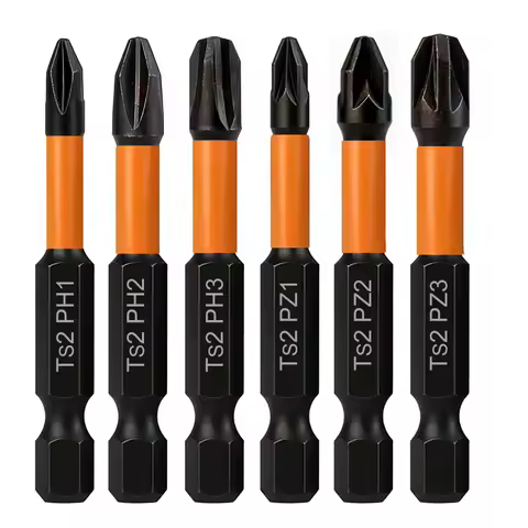 6Pcs Pozidriv Cross Screwdriver Set 50mm PZ3,PZ2,PZ1,PH1,PH2,PH3 Bits 1/4 Inch Hex Shank Magnetic Po