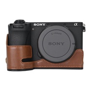 Camera Bag PU Leather Half Body Case For Sony Alpha 6700 A6700 Battery Opening Bottom Cover With Han