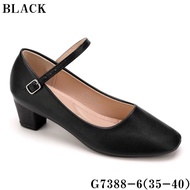 G7388-6 Square Toe Black Shoes for Women with Strap Leather Materials (2 inch) School Shoes