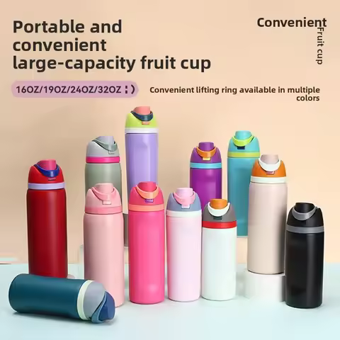 16/19/24/32oz Thermos Cup Fruit Mug Kids Straw Cup Vacuum Flasks Stainless Steel Travel Thermal Wate