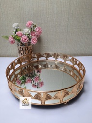 Nampan Kaca Kristal Gold Mirror Tray