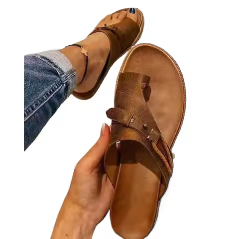2025 Sandals for Women Orthopedic Bunion Corrector Slippers Leather Ring Toe Sandal Comfy Platform F