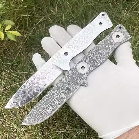 DIY Semi-finished Damascus Steel Knife Blank One-piece Fixed Blade Outdoor Camping Knife Billets EDC