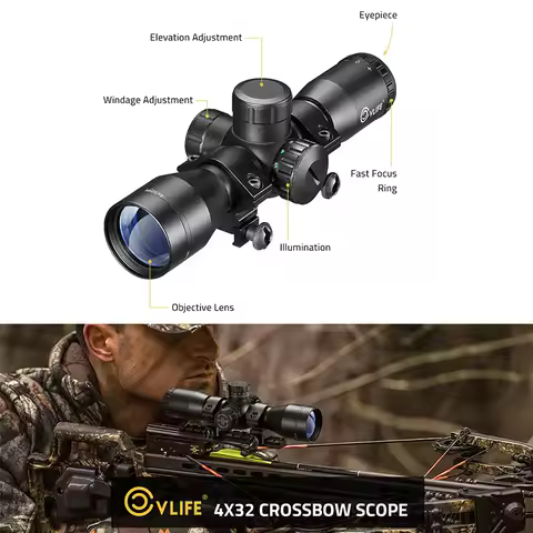 CVLIFE 4x32 Compact Crossbow Scope Glass Reticle Optics Sighting Compact Scopes for Hunting Circles 