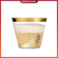 6pcs 9OZ Gold Rimmed Plastic Cups Disposable Cocktail Glasses Wine Tumblers for Wedding Birthday Par