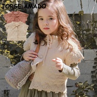 【YP】 coreano novo inverno bebê menina colete rosa bege sem mangas gola redonda velo rendas crianças outwear e719