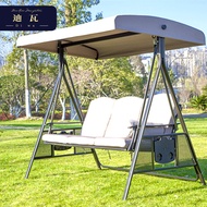 Outdoor Swing Chair Garden Chair Iron Art Hanging Blue Three-Person Swing Hanging Chair Outdoor Furn