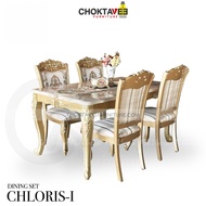 ชุดโต๊ะอาหาร 4P. 150cm. (ท็อปหิน) วินเทจ หลุยส์ สีทอง (Platinum Classic Sr.) รุ่น SET-TTB-LV CHLORIS