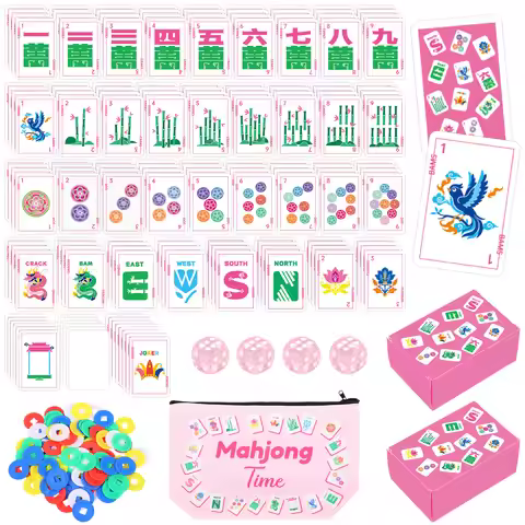 Pink Mahjong Card Set Waterproof Mahjong Playing Card Game Travel Portable Mahjong Card for Family G