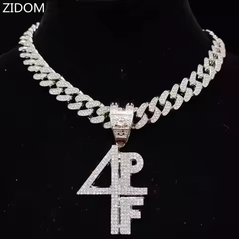 Men Women Hip Hop 4PF Letter Pendant Necklace Miami Cuban Chain Iced Out Bling Bling HipHop Necklace