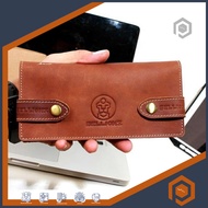 LOKAL Tskp x LAROY - Wallet Local Bandung Casual Men Leather Long Folding Wallet Boys With Safety Buttons Brown Color Genuine Cow Leather Premium Quality Luxury Mens Design Wallet Boss Kickers