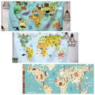 可愛動物世界地圖掛布 背景布