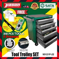 SATA 95121P-22 318PCS 5 Drawers Tool Trolley Set w/ Free Gift