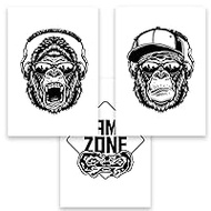 Gamer Monkey Gorilla Pictures, DIN A4, Set of 3, Monkey Decorative Pictures, Wall Pictures, Sketch, Poster, Painting, Living Room, Teenager's Room, Boy Picture Set Decoration (without Frame)