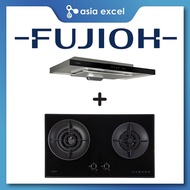 FUJIOH FR-MS1990R GLASS BLACK 90CM SLIMLINE HOOD + FUJIOH FH-GS7020 SVGL 2 BURNER DOUBLE INNER FLAME GAS HOB