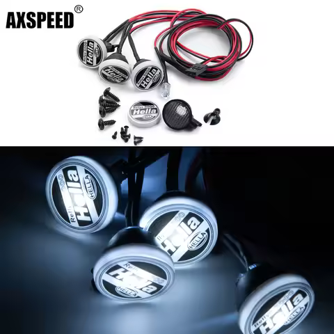 AXSPEED LED Lamp Roof Light Bright Search Light HELLA IPF Sticker Round Headlights for 1/10 RC Crawl