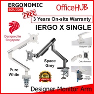 OFFICEHUB iErgo X SINGLE Computer Monitor Arm ★ Monitor Stand ★ Monitor Mount ★ Fits Monitor 34 Inch