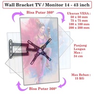Bracket Full Motion Putar Rotary 360 Monitor PC TV LED Flat Curve Braket Breket 17 19 21 24 27 32 37