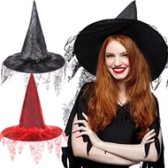 Adult Kid Halloween Witch Hats with Spider Web Veil/Masquerade Wizard Hat Cosplay Costume Halloween 
