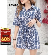 Lovito Casual Jumpsuit Paisley Lace Up Jumpsuit for Women LNM63050