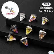 BRABRAA Labret Stud Earring, Stainless Steel Flat Back Flat Back Stud,  Shiny  Screw Top Crystal Con