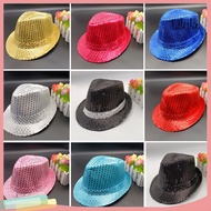 LK--Shining Short Brim Hemming Jazz Hat Adult Kids Sequins Decorated Stage Show Hat Party Supplies