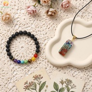 7 Chakra Necklace and Bracelet Set for Women Men Handmade Seven Chakra Pendant with Adjustable Cord 