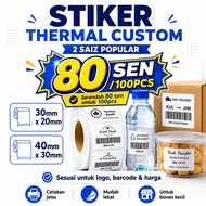 Stiker Thermal Custom Murah 100pcs 80 Sen Label Barcode Harga Hitam Putih Bisnes Kecil 30x20mm 40x30