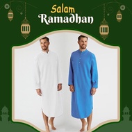Jubah Lelaki Dewasa Putih Tahfiz baju kurung Men's Round Neck Long Sleeve Solid Saudi Arab Thobe Islamic Muslim Dubai Robe