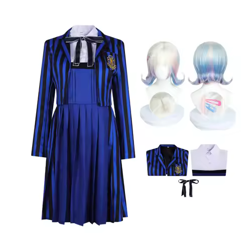 Newly Sinclair Enid Cosplay Costume Enid Blue Striped School Uniform Coat Dress Suit Halloween Cloth