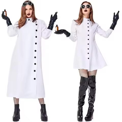 Carnival Party Men Women Long White Coat Nurse Doctor Costume Mad Scientist Cosplay Halloween Doctor