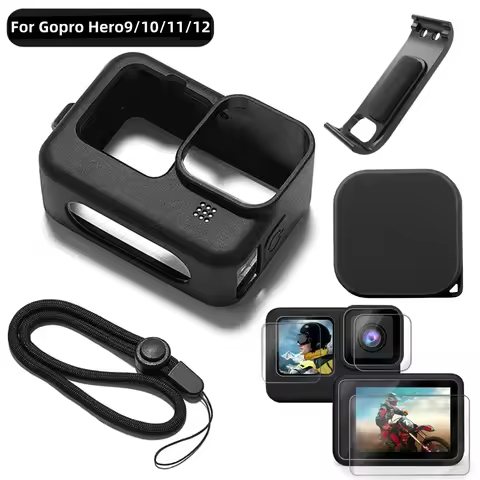 Silicone Case For GoPro Hero 11 10 9 Black Tempered Glass Screen Protector Protective Film Lens Cap 