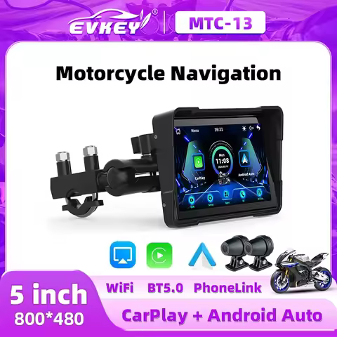 EVKEY 5.0inch Navigation Motorcycle Dual TB Carplay Display Screen Portable Motorcycle Wireless Andr