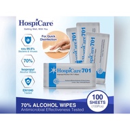 🔥READY STOCK🔥Hospicare 701 IPA 70% Wipes - 100pcs/bag (Individual Packaging) - Isopropyl Alcohol Wip