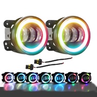 2Pcs 4 Inch 200W 20000LM Car LED Fog Lights RGB Angel Eyes Sport Light Driving Fog Lamp Lampu Kereta