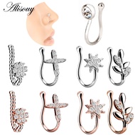 Alisouy 1 PC Fake Nose Ring Clip On Nose Ring Faux Nose Ring Fake Piercings Tragus Earrings Simple N