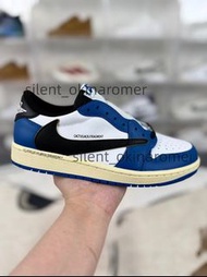 Travis Scott x Fragment Design x Jordan Air Jordan 1 Low OG SP 倒鉤三方聯名閃電低幫籃球鞋男女同款藍白黑