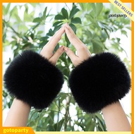 [gotoparty]1 Pair Faux Fur Wrist Warmers Fluffy Women Plush Sleeve Cuffs Windproof Thermal Accessory
