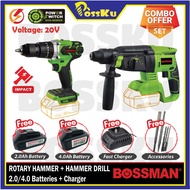 [COMBO SET] BOSSMAN 20V Hammer Drill BHD33 + Rotary Hammer BRH22 FULL SET W/ 2.0Ah/4.0Ah Battery + C