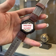 19mm Convex Mouth Retro Nylon Splice Leather Watch Strap, for Forestman FT-500WC-3B/5B/1B FT500 Watc