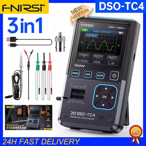 FNIRSI DSO-TC4 Upgrade 3 in 1 Digital Oscilloscope 10MHz 48Ms/s Transistor Tester Electronics Compon