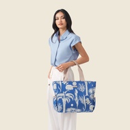The Botanical Bloom Large Canvas Tote - Blue
