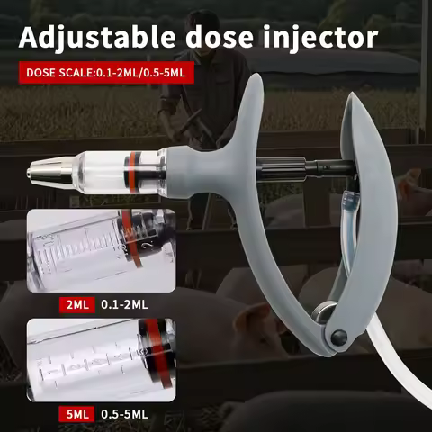 1 Pc 2ml / 5ml Animal Continuous Syringe Veterinary Injection Catheter Chicken Feeding Vaccine Devic