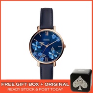 [ORIGINAL] [F BRAND] ES4673 Jacqueline Three-Hand Rose Gold Blue Leather Women Watch Jam Tangan Pere