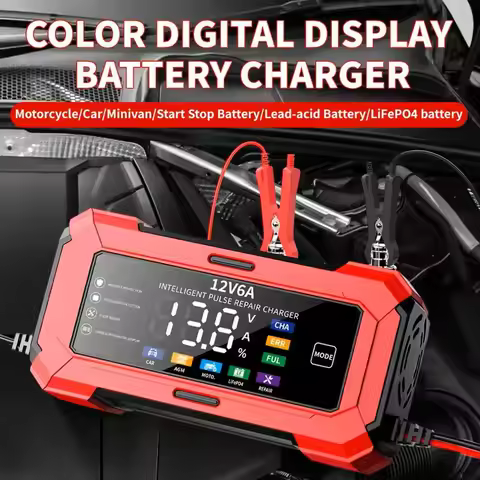 6A 12V Intelligent Car Battery Charger, LCD Display, Car Motorcycle lead-acid, start stop battery, A