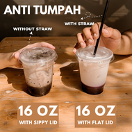 16 Oz Flat PET Cup 13g + Spill-Proof Lid 16oz Strawless Coffee Tea Cup Glass/ Coffee Cup