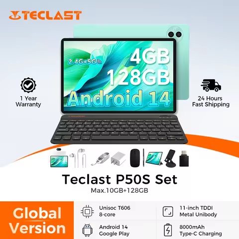 Teclast P50S Set Tablets PC 11'' TDDI Max.12GB RAM 128GB ROM Unisoc T606 Octa Core Android 14 Widevi