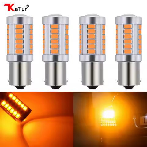 Katur 4pcs PY21W LED Bulbs Single Filament For Cars Turn Signal Lights Amber Red Lighting 1156 BAU15