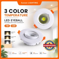 LED COB 3 Color Temperature LED Eyeball Recessed Spotlight Downlight 7W & 12W